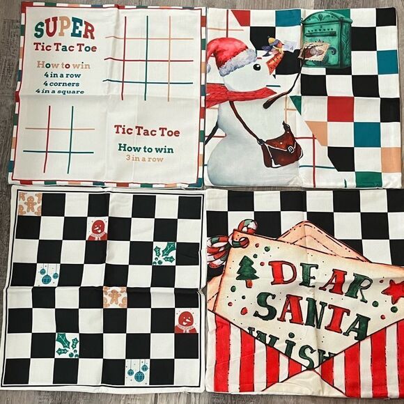 Set of 4 Christmas pillow covers 18x18 dear Santa, snowman , tic tac toe - Picture 1 of 1